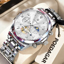 POEDAGAR Luxury High Quality Man Wristwatch Chronograph Stainless Steel Quartz Men's Watches Waterproof Luminous Men Clock Reloj