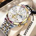 POEDAGAR Luxury High Quality Man Wristwatch Chronograph Stainless Steel Quartz Men's Watches Waterproof Luminous Men Clock Reloj