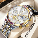 POEDAGAR Luxury High Quality Man Wristwatch Chronograph Stainless Steel Quartz Men's Watches Waterproof Luminous Men Clock Reloj