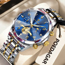 POEDAGAR Luxury High Quality Man Wristwatch Chronograph Stainless Steel Quartz Men's Watches Waterproof Luminous Men Clock Reloj